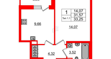 1-к. квартира, 31 м²