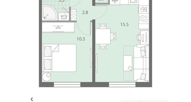 1-к. квартира, 33&nbsp;м²