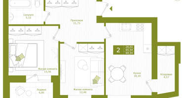 2-к. квартира, 67 м²