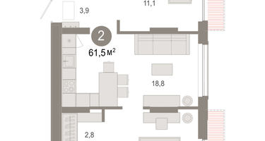 2-к. квартира, 61&nbsp;м²