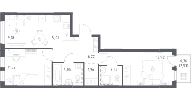 Студия, 53&nbsp;м²