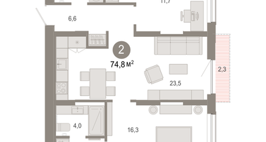 2-к. квартира, 74 м²