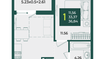 1-к. квартира, 36&nbsp;м²