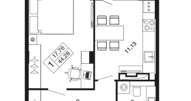 1-к. квартира, 44&nbsp;м²