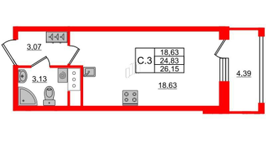 Студия, 24&nbsp;м²