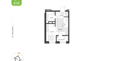 1-к. квартира, 27&nbsp;м²