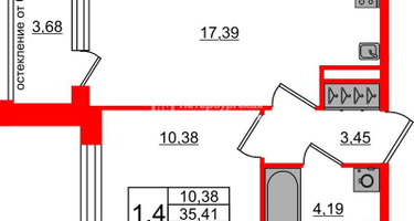 1-к. квартира, 35&nbsp;м²