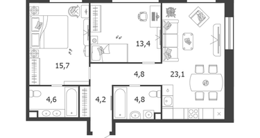 2-к. квартира, 70 м²