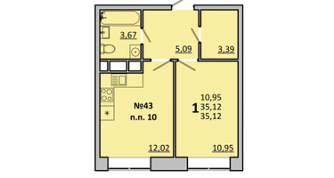 1-к. квартира, 35 м²