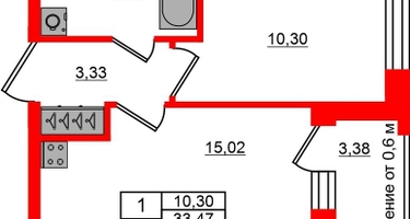 1-к. квартира, 33 м²