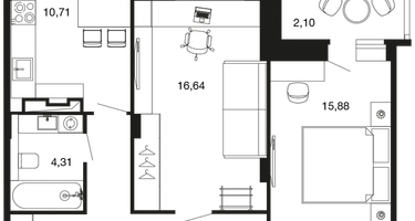 2-к. квартира, 61 м²