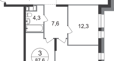 3-к. квартира, 87 м²