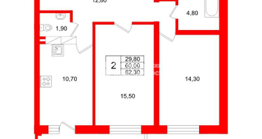 2-к. квартира, 64&nbsp;м²