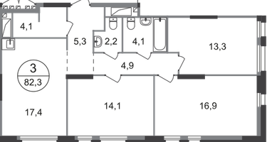 3-к. квартира, 82 м²