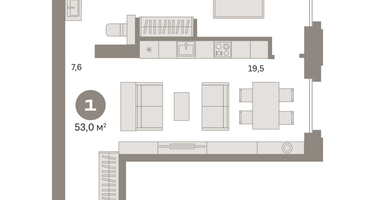 1-к. квартира, 53&nbsp;м²