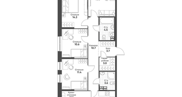 4-к. квартира, 93&nbsp;м²