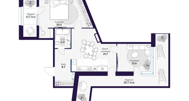 2-к. квартира, 77&nbsp;м²