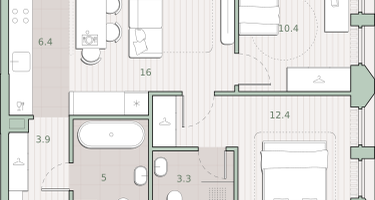 2-к. квартира, 57&nbsp;м²