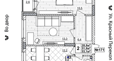 2-к. квартира, 53&nbsp;м²