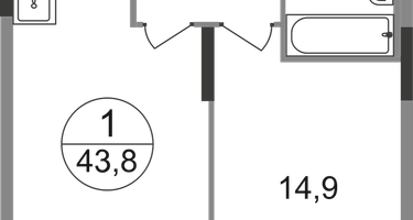1-к. квартира, 43 м²