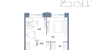 2-к. квартира, 42&nbsp;м²