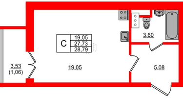 Студия, 28&nbsp;м²