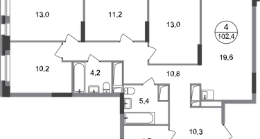 4-к. квартира, 102&nbsp;м²