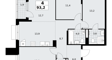 4-к. квартира, 93&nbsp;м²