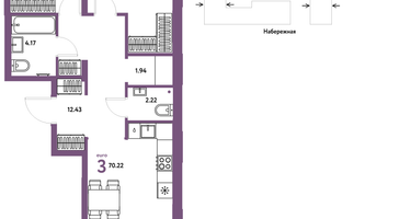 3-к. квартира, 70 м²