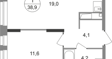 1-к. квартира, 38 м²