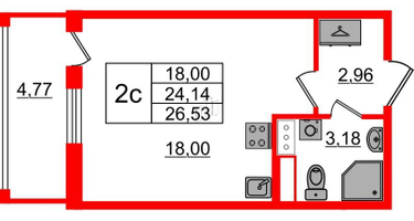 Студия, 24 м²