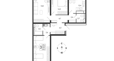 3-к. квартира, 85 м²