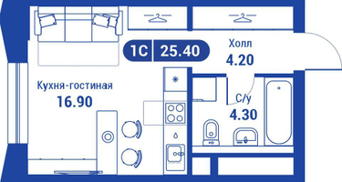 1-к. квартира, 25&nbsp;м²
