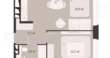 1-к. квартира, 43&nbsp;м²