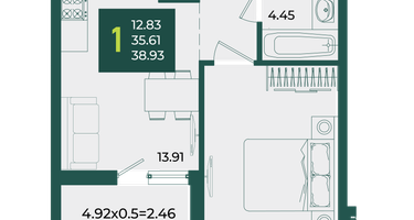 1-к. квартира, 38&nbsp;м²
