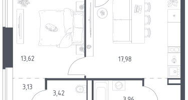 1-к. квартира, 46&nbsp;м²