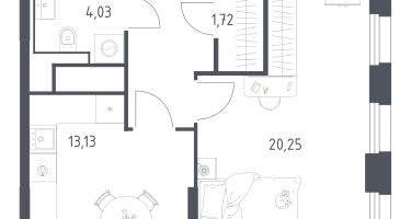 1-к. квартира, 45&nbsp;м²