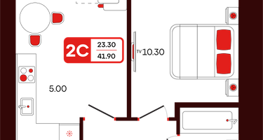 2-к. квартира, 41&nbsp;м²