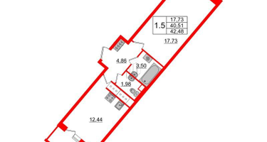 1-к. квартира, 40&nbsp;м²