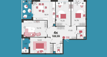 4-к. квартира, 108 м²