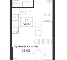 Студия, 34&nbsp;м²