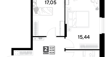 2-к. квартира, 65&nbsp;м²