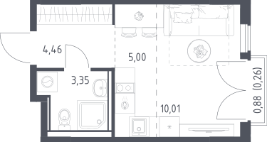 1-к. квартира, 23&nbsp;м²