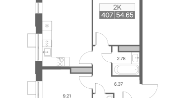 2-к. квартира, 54&nbsp;м²