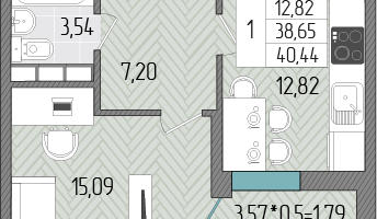 1-к. квартира, 40&nbsp;м²