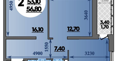 2-к. квартира, 56&nbsp;м²