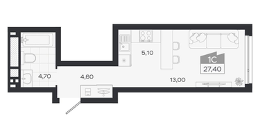 Студия, 27 м²