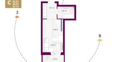 Студия, 23 м²