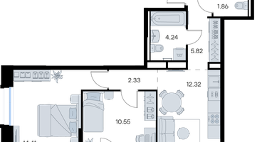 2-к. квартира, 56 м²
