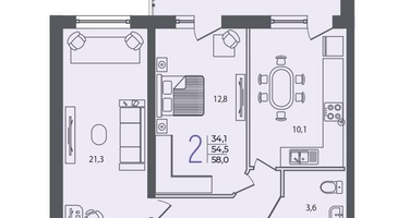 2-к. квартира, 58&nbsp;м²